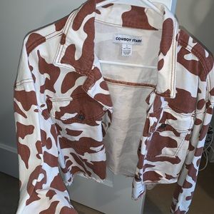 Cow Print Light Denim Crop Jacket